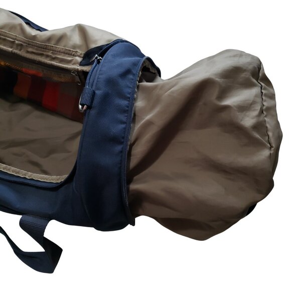 Vintage Skyway Travel Duffel Bag Large Blue Canvas & Leather Weekender - Picture 6 of 13